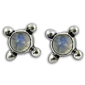 925 <b>Silver</b> <b>Stud</b> <b>Earrings</b> with Pear Cut Moonstone and Pearl Trendy Geometric Design for Wedding or Engagement - Product Image 3