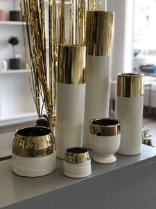 Modern Brass Metal Floor <b>Vase</b> <b>Set</b> of <b>3</b> | Textured Gold Cylinder Flower <b>Vases</b> | Luxury Living Room Home Wedding Decor <b>Vase</b> - Product Image 5
