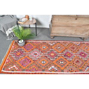 Alfombra Kilim Rosa Orangish, 3x9,6 pies, tejido plano, alfombra turca, Material de lana, respaldo de látex para sala de estar, pasillo, rompecabezas rectangular - Product Image 2
