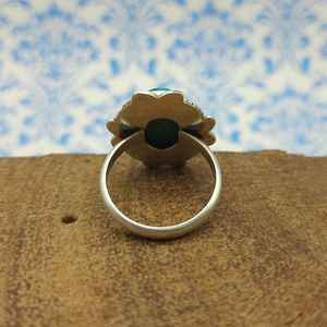 Anillo bohemio de Plata de Ley 925 para mujer, howlita turquesa, corte ovalado, diamante, patrón de ojos bohemios, joyería para bodas - Product Image 2