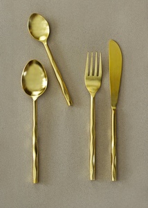 Ensemble de couverts en acier inoxydable plaqué or, martelé et poli, cuillères et fourchettes, couverts durables pour restaurant et mariage - Product Image 4