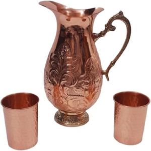 Pichet à eau en cuivre au design moderne avec finition polie Pichet en métal à fonction personnalisée pour médecin ayurvédique - Product Image 2