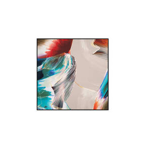 Beige Polyester Twill Square <b>Scarf</b> with Floral Brush Pattern - Product Image 1