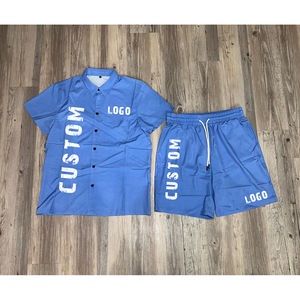 Prince Industry Logo imprimé personnalisé été hommes décontracté 2 pièces ensembles à manches courtes bouton t-shirt et short imprimé survêtements - Product Image 3