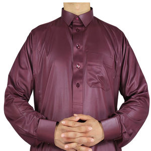 Venta al por mayor clásico musulmán Khaleej thobe árabe seda granate tinte stand collar islámico thobe hombres musulmanes vestido Qatar hombres thobe - Product Image 1