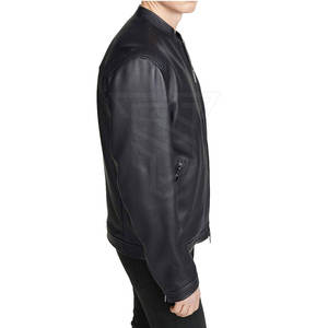 Veste en cuir véritable pour hommes de taille personnalisée à col montant style de rue pour adultes saison hivernale unie - Product Image 5