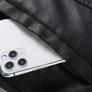 Chaqueta de Cuero Ajustada para Hombre, Chaqueta Informal con Cuello Levantado y Cremallera, Transpirable, a Prueba de Viento, de Lana de Invierno - Product Image 3