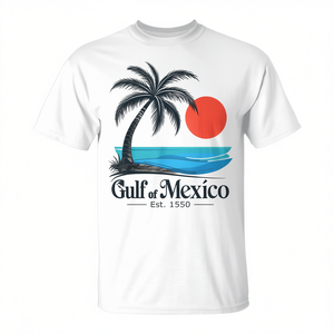 T-shirt Gulf Of Mexico a maniche corte in cotone unisex con scollo rotondo, design retrò da spiaggia, est. 1550 - Product Image 2