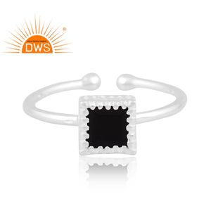 Meilleure qualité en argent Sterling fin naturel noir Onyx pierre précieuse bague réglable bijoux personnalisés pour les femmes cadeau pour elle - Product Image 3