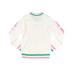 AKA maglione con scollo a V in avorio HBCU greco abito da confraternita ricamato con stemma rosa strisce verdi stile College abbigliamento greco lettera - Product Image 2