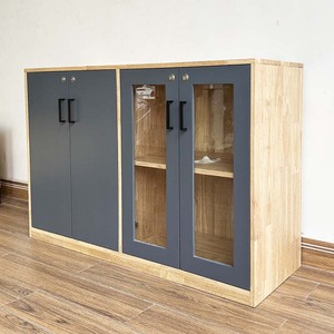Natural Wood File & <b>Desk</b> <b>Cabinet</b> with Glass Doors for Office Organization THS68063 - Product Image 4