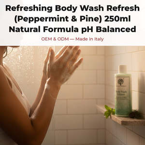 Gel Douche Rafraîchissant Menthe Poivrée & Pin 250ml Formule Naturelle pH Équilibré Lissant OEM Marque Privée D'Italie RedMoringa - Product Image 2