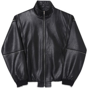 Veste en cuir à col montant pour hommes conçue sur mesure du Pakistan Produit phare avec tissu en toile de teinture noire pour l'hiver Vente en gros - Product Image 3