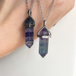 Rainbow Fluorite Hexagon Point <b>Pendant</b> Necklace Healing <b>Crystal</b> Jewelry Anxiety Calming Protection Gift For Her 925 Silver - Product Image 3