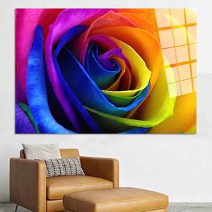 Impresión en lienzo floral elegante: Arte de rosas arcoíris para decoración moderna, arte en vidrio templado - Product Image 1