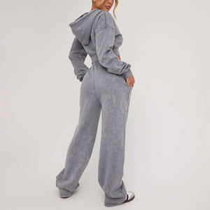 Custom Logo High Quality <b>Women</b> Sweat <b>Suit</b> Zip up Hoodie and Jogger Set Top Plain Fleece Heavyweight Cropped Tracksuit - Product Image 5