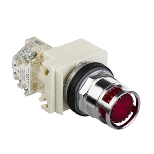 Interruttori SCHNEIDER ELECTRIC Harmony 9001K con pulsante illuminato a ritorno a molla da 30 mm, rosso, con protezione in metallo, 9001K3L35LRRH13 - Product Image 1