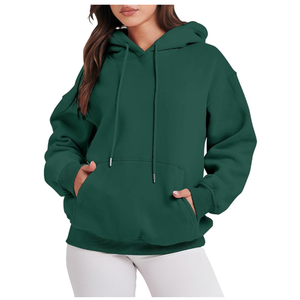 Sudadera con capucha de lana de manga larga de gran tamaño para mujer, suéter básico, estampado de logotipo frontal, patrón sólido, tela de rizo para invierno - Product Image 1