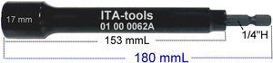 1/4" H X 180mm L X <b>17mm</b> Deep Hole <b>Socket</b> DIY Grade ITA-Tools ODM OEM - Product Image 3