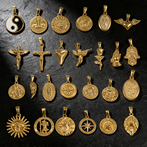Ciondolo da uomo in acciaio inossidabile color oro con croce, angelo, bussola, San Cristoforo, impermeabile, gioielli streetwear, anti-ossidazione, regalo maschile - Product Image 2
