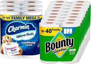 Toallas de Papel Bounty Quick-Size, Blancas, 16 Rollos Familiares, Papel Higiénico Charmin Ultra Suave con Tacto Acolchado, 18 Rollos Familiares Mega XL - Product Image 3
