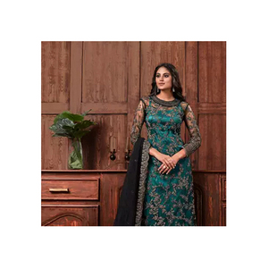 ชุดเดรสอินเดียและปากีสถานสำหรับผู้หญิงเสื้อคอปกความยาวสั้นมีกางเกงพาลาซโซ - Product Image 6