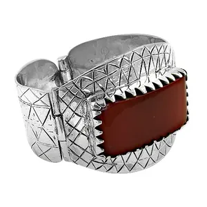 Bracelet élégant pour femme en argent avec pierres de cornaline, perles et diamants, style religieux - Product Image 2