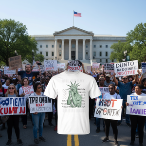 T-shirt con stampa di una ragazza che tiene un orecchino, per attivismo politico e manifestazioni negli USA - Product Image 3