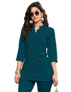 Nuevos regalos, rayón viscoso y secuencia completa de chikankari, Kurtis delantero y trasero para venta en línea - Product Image 1