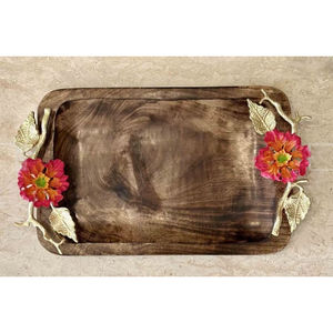 Hotel Ware Wooden <b>Tray</b> With Floral Design Handle Food Dessert <b>Snacks</b> Serving <b>Tray</b> Modern Kitchen Food Serving <b>Tray</b> In Low Price - Product Image 1