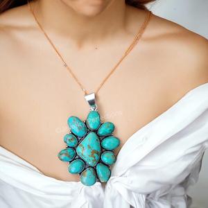 Wholesale Most Trending 925 Sterling Silver Natural Arizona Turquoise Pendant <b>Charm</b> Necklace for Women Gold Bezel Setting for - Product Image 1