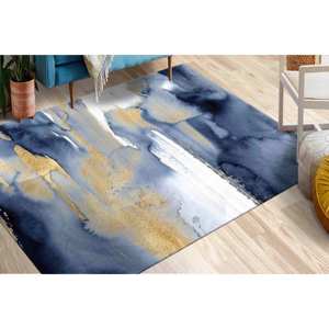 Navy Blue Modern Printed Rug, <b>Large</b>, Accent, Luxury, Hallway, Car <b>Mat</b>,Nonwoven Soft Rug - Product Image 1