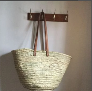 Premium Quality French Market Basket <b>Bag</b> With <b>Long</b> Leather Handles - Product Image 1