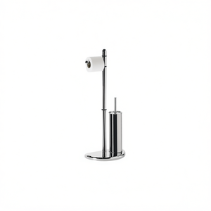 Porte-papier toilette et ensemble de brosse au design italien moderne en chrome - Product Image 2