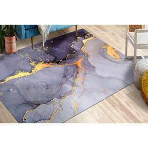Alfombra Estampada de Mármol Morado Brillante y Dorado, Alfombra de Lujo para Escaleras, Alfombra Delgada No Tejida - Product Image 1