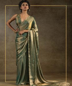 Vêtement de fête indien sari fantaisie travail Zari diamant travail perle travail à volants saris riche look indien pakistanais pêche - Product Image 4