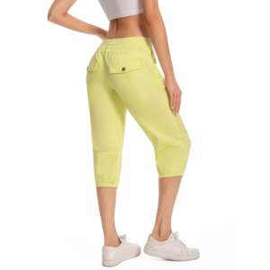 Pantalon de jogging court léger vert lime pour femme, idéal pour le sport, le fitness et le yoga, avec cordon de serrage à la taille, extensible, doux, en polyester - Product Image 2