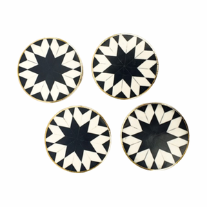 High Quality Eco-Friendly <b>Black</b> and White Striped Wood and Inlaid Bone Round <b>Coasters</b> Set with Customized Design and Box - Product Image 4