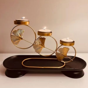 เชิงเทียนรูปใบแปะก๊วยสีทองสำหรับตกแต่งร้านดิวาลิโฮมออฟฟิศและโอกาสพิเศษ - Product Image 1