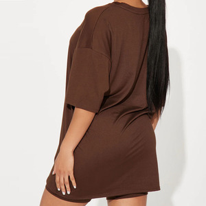 Camiseta de algodón 100% de otoño y Verano y conjunto corto de 2 piezas para mujer/conjunto de ropa de descanso transpirable de alta calidad de Color sólido para mujer - Product Image 2