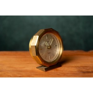 Well Made Golden Metallic Desk <b>Clock</b> with Silent Mechanical <b>Movement</b> Modern Design Complements Warm and Cool Color Schemes - Product Image 1