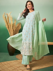 ชุดสูทพิมพ์ลายดิจิทัลสำหรับผู้ใหญ่ชุดงานปักลายผ้าไหม Georgette ล่าสุดดีไซน์เนอร์ - Product Image 4