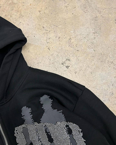 Conjunto Deportivo Personalizado para Hombre de Dos Piezas con Sudadera con Cremallera y Pantalones Deportivos de Felpa Francesa, Logotipo de Pedrería Estampado - Product Image 4