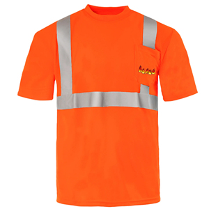 T-shirt de sécurité pour hommes haute visibilité orange fluorescent avec bandes réfléchissantes Tissu en maille respirante certifié pour la construction Chemise pour hommes - Product Image 1