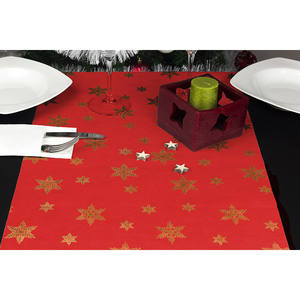 Rollo de Mantel Rojo de 1.20x7m con Estampado de Estrellas Doradas, Novotex TNT, B2B - Product Image 1