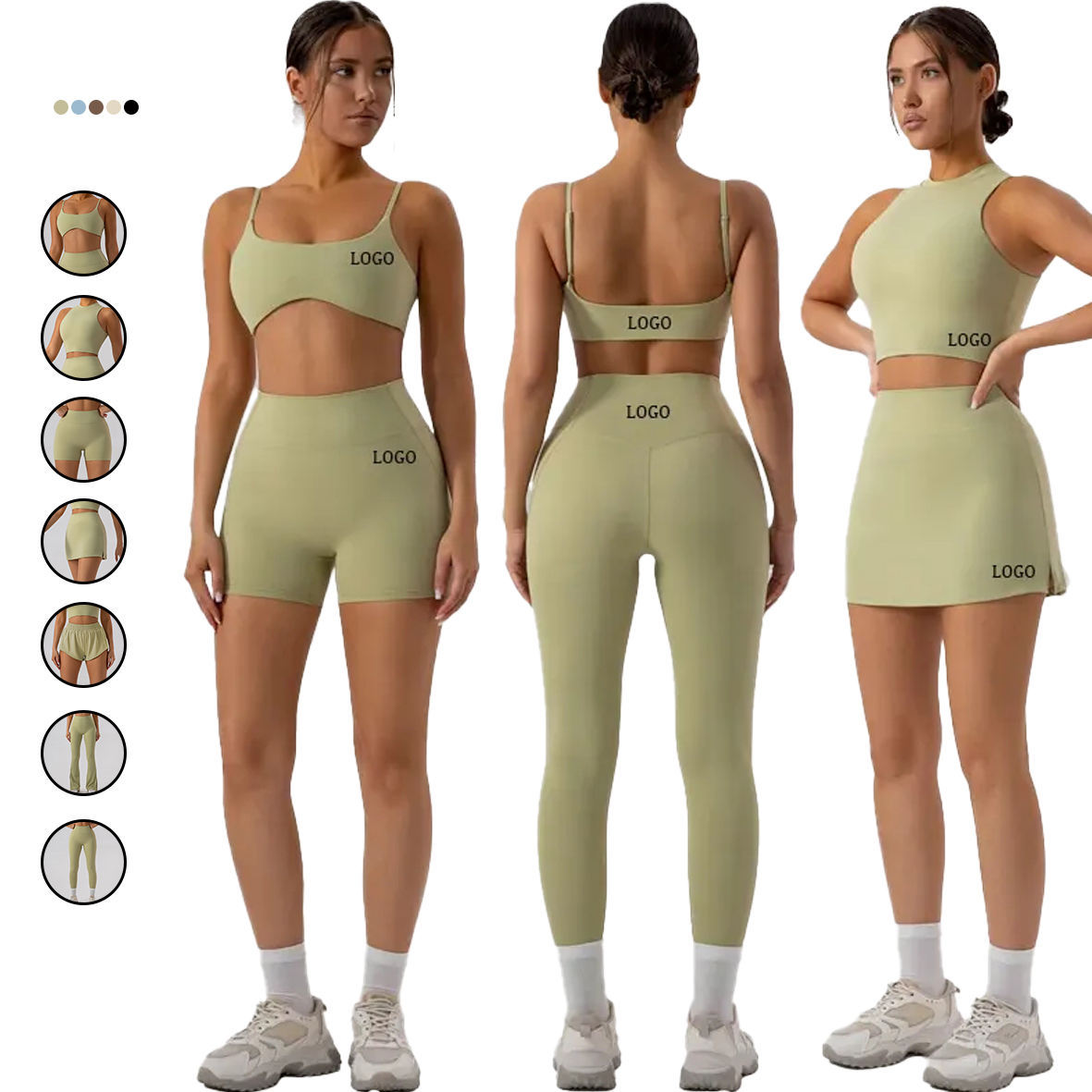 Women's Casual Mid Waist 7-Piece Sports Fitness Set Quick Drying Yoga Top Ankle-Length Leggings Spandex/Nylon Seamless High