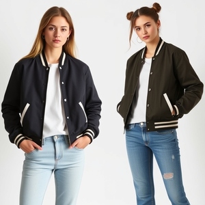 Thick Warm Quilting Wool Body Varsity <b>Jacket</b>: Leather Sleeves, Top Quality, New Style, Custom Logo Patches, Snap Button Closures - Product Image 4
