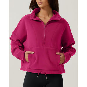 2024 personalizado mujer media cremallera sudadera lana resistente al viento al aire libre bordado impreso algodón polar ropa de calle sudaderas - Product Image 2