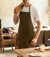 Apron Kain Kanvas Hijau Zaitun Profesional, Tahan Lama, untuk Memasak di Dapur, Apron Koki dengan Tali Pengikat yang Dapat Disesuaikan, Apron Pelayan Kafe Modern