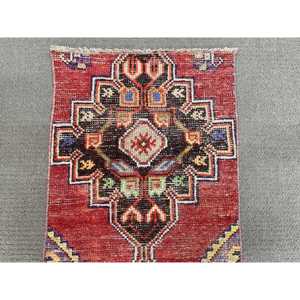 1.5x3.2 ft Vintage Rug, Turkish Rug, <b>Red</b> Bordered <b>Wool</b> Rug - Product Image 5